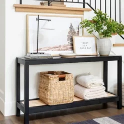Console Table With Woven Rattan Shelf Black - Threshold™ Designed With Studio McGee 18 Console Table With Woven Rattan Shelf Black - Threshold™ Designed With Studio McGee -Home Series GUEST 6e7f68b7 50c5 44c5 965d a4d52aa919cd