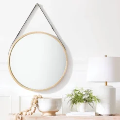 26" Wood Mirror With Pleather Strap Hanger - Threshold™ Designed With Studio McGee -Home Series GUEST d09c0998 ed36 4998 b828 cbc40cbee6da